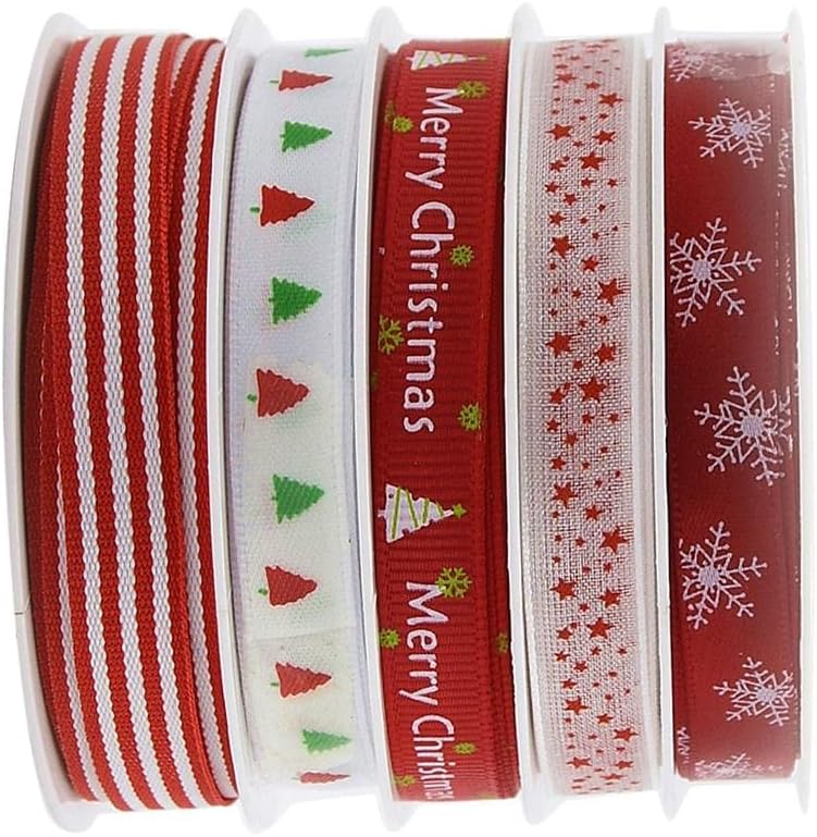5Rolls Multicolor Grosgrain Ribbons - Perfect for Christmas Holiday Crafting and Gift Wrapping - DIY Hair Bows, Wedding Decor and Sewing Lace Trims, Z3A39ZE0KDBER9E18 - Image 3