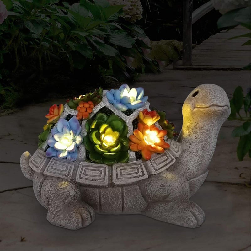 Nacome Solar Garden Outdoor Statues Turtle with Succulent and 7 LED Lights - Lawn Decor Tortoise Statue for Patio, Balcony, Yard Ornament - Unique Housewarming Gifts - Image 1