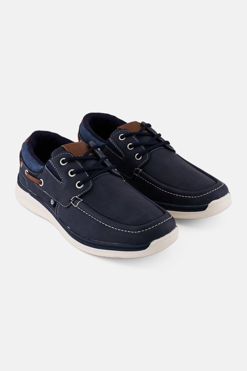 English Laundry أحذية قارب للرجال منخفضة مع أربطة، Navy - Image 1