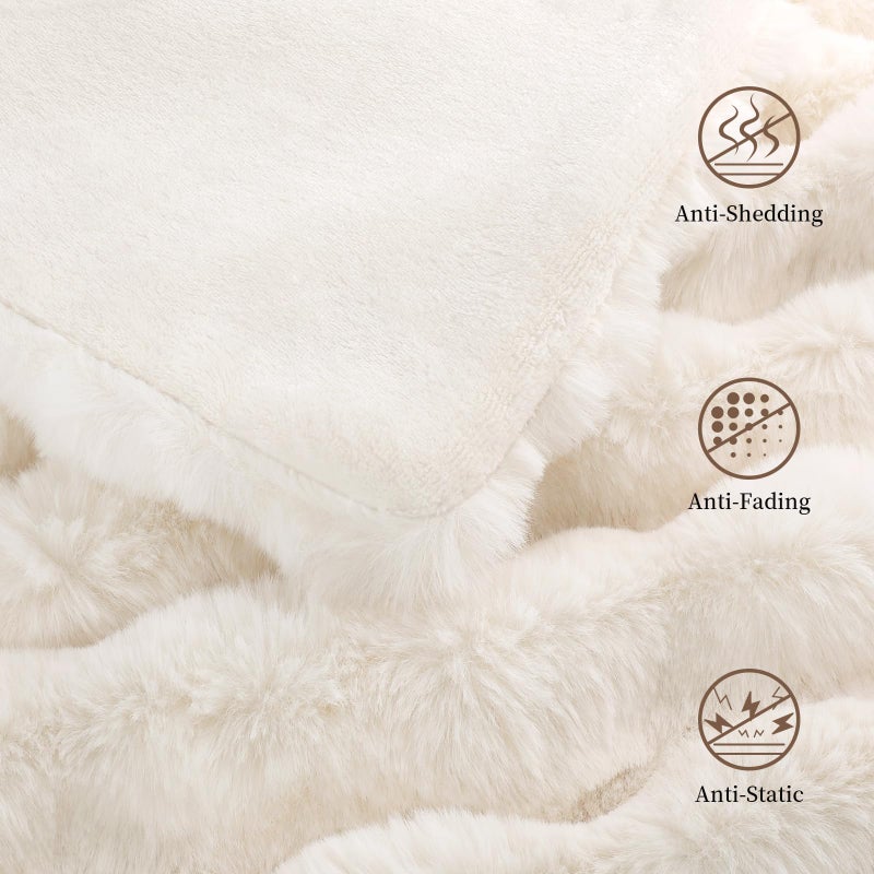 Admitrack Faux Rabbit Fur Throw Blanket for Couch, Fluffy Warm Plush Thick Bubble Blanket for Bed Sofa Living Room, Soft Cozy Furry Blanket Home Decor, 50x60 inches, Cream White - Image 5