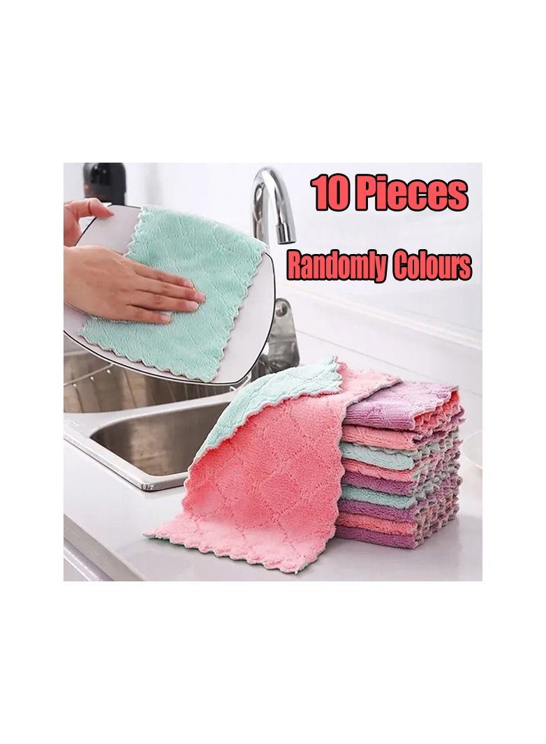 10-Pieces Random Color Microfiber Towel,Absorbent Kitchen Cleaning Cloths Dish Rag,Household Fabric Wash Dishcloth  - Image 3