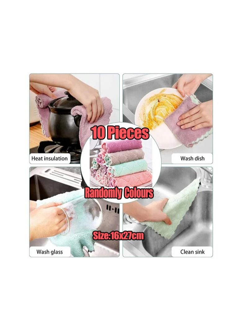 10-Pieces Random Color Microfiber Towel,Absorbent Kitchen Cleaning Cloths Dish Rag,Household Fabric Wash Dishcloth  - Image 1