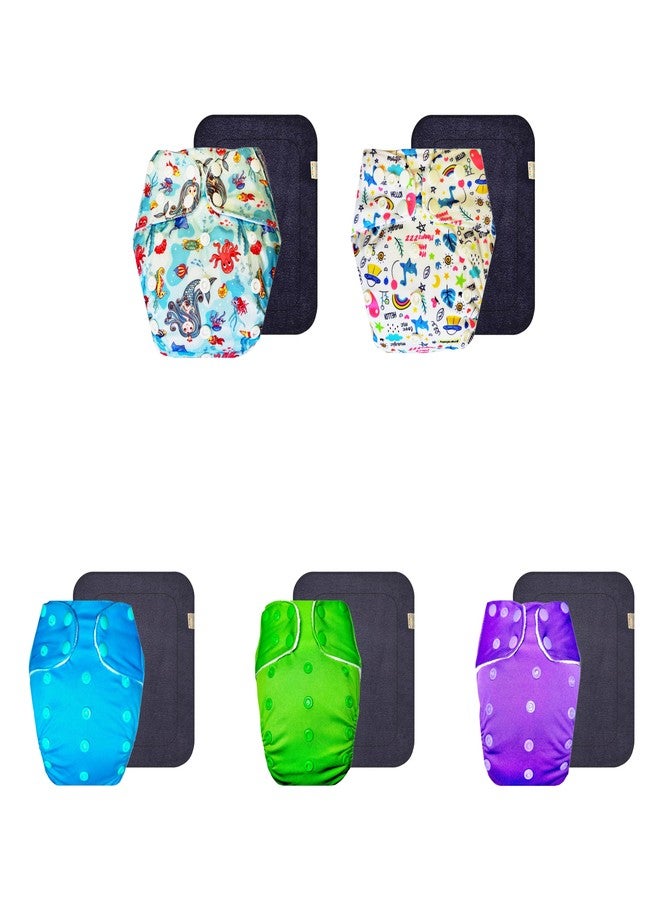 Dumbledo Premium Cloth Diaper with Gray Insert (Pack of 5) | Hypoallergenic | Reusable & Washable | Travel Friendly | All-Day Wear | 3 Months - 3 Years | Unisex Baby - Image 1