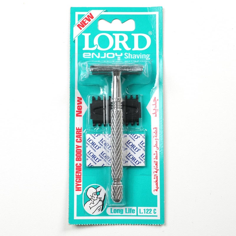 LORD Double Edge Razor 3-Piece Set with Open Comb for Body Razor, Includes 1 Replacement Blade, For Men