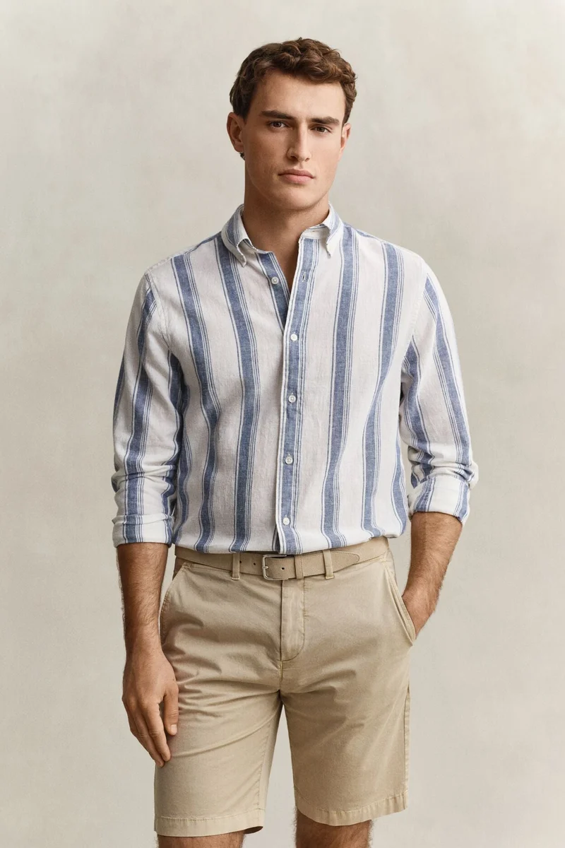 غانت Regular Cotton Linen Stripe Shirt