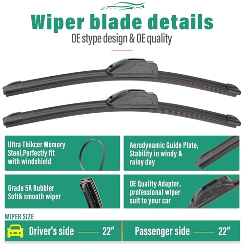 WINDSMILE 22" 22" 16" Windshield Wiper Blades Replacement for Ford Expedition 2009 2010 2011 2012 2013 2014 2015 2016 Premium All Weather Front Rear Wipers Set - OEM Quality (Pack of 3) - Image 3