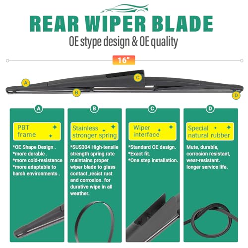 WINDSMILE 22" 22" 16" Windshield Wiper Blades Replacement for Ford Expedition 2009 2010 2011 2012 2013 2014 2015 2016 Premium All Weather Front Rear Wipers Set - OEM Quality (Pack of 3) - Image 4
