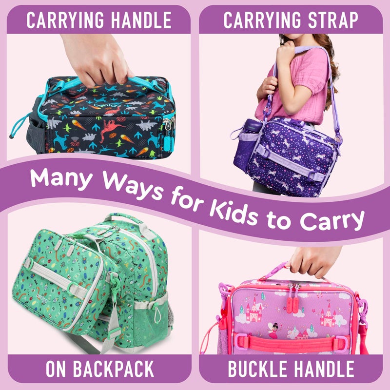 Bentgo Kids Lunch Bag - Durable, Double-Insulated Lunch Bag for Kids 3+; Holds Lunch Box, Water Bottle, & Snacks; Easy-Clean Water-Resistant Fabric & Multiple Zippered Pockets (Fairies) - Image 4