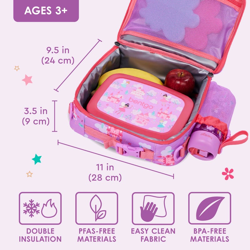 Bentgo Kids Lunch Bag - Durable, Double-Insulated Lunch Bag for Kids 3+; Holds Lunch Box, Water Bottle, & Snacks; Easy-Clean Water-Resistant Fabric & Multiple Zippered Pockets (Fairies) - Image 3