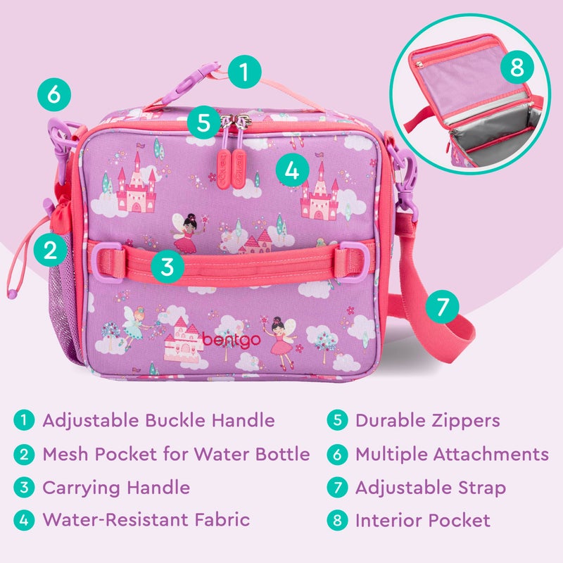 Bentgo Kids Lunch Bag - Durable, Double-Insulated Lunch Bag for Kids 3+; Holds Lunch Box, Water Bottle, & Snacks; Easy-Clean Water-Resistant Fabric & Multiple Zippered Pockets (Fairies) - Image 5