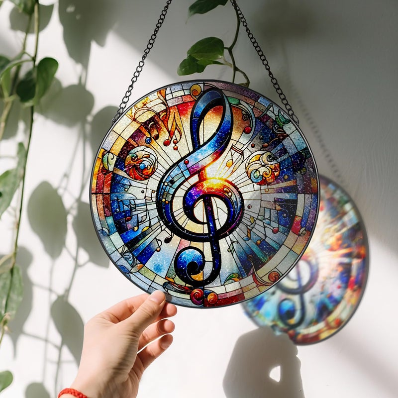 LAOWEIKI Stained Glass Window Hanging, LAOWEIKI 8'' Musical Note Suncatcher, Stained Glass Ornament, Suncatchers for Windows Hanging, Window Decor, Outdoor or Indoor, Gifts for Friends, Music Lover - Image 3