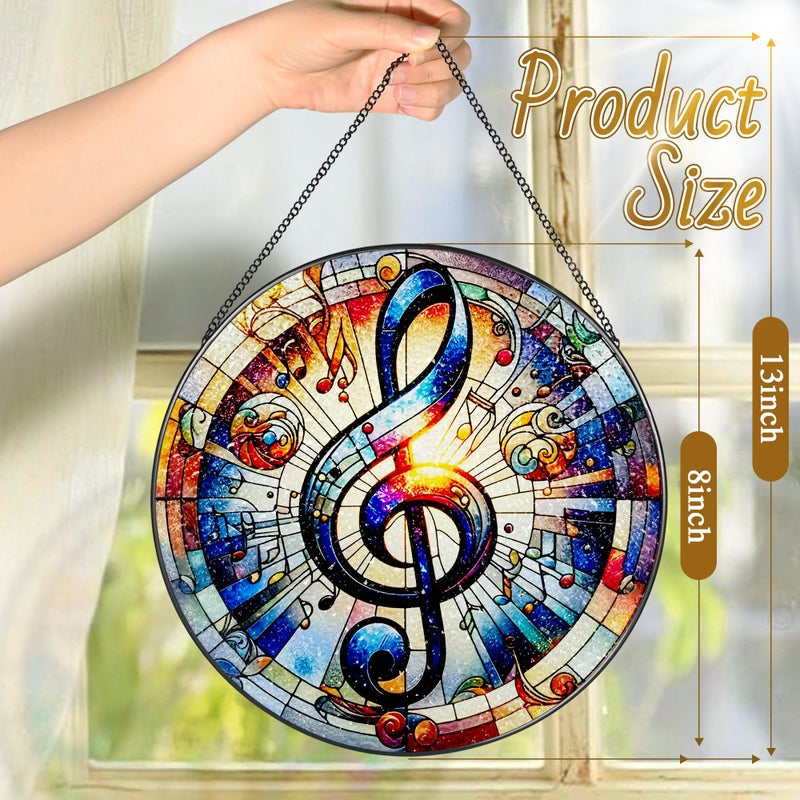 LAOWEIKI Stained Glass Window Hanging, LAOWEIKI 8'' Musical Note Suncatcher, Stained Glass Ornament, Suncatchers for Windows Hanging, Window Decor, Outdoor or Indoor, Gifts for Friends, Music Lover - Image 4