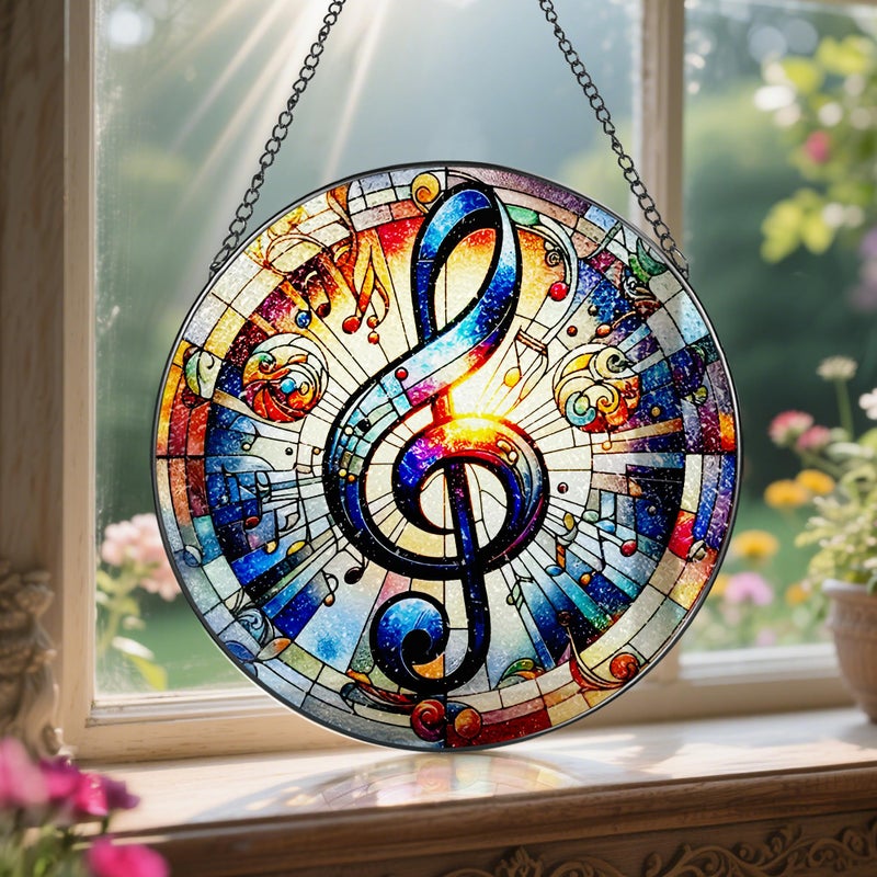 LAOWEIKI Stained Glass Window Hanging, LAOWEIKI 8'' Musical Note Suncatcher, Stained Glass Ornament, Suncatchers for Windows Hanging, Window Decor, Outdoor or Indoor, Gifts for Friends, Music Lover - Image 5