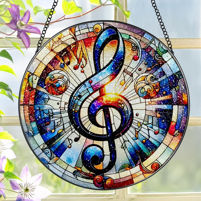 LAOWEIKI Stained Glass Window Hanging, LAOWEIKI 8'' Musical Note Suncatcher, Stained Glass Ornament, Suncatchers for Windows Hanging, Window Decor, Outdoor or Indoor, Gifts for Friends, Music Lover - Image 1