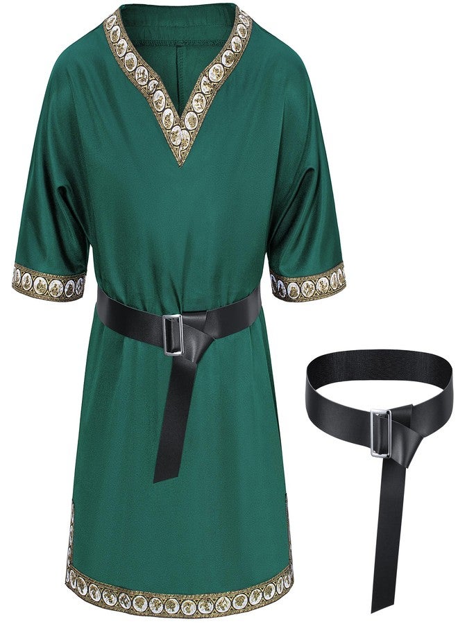 TOGROP Kids Medieval Costume Boys Viking Tunic Knight Warrior Renaissance Shirts with Belt 8-10 Years Green - Image 1