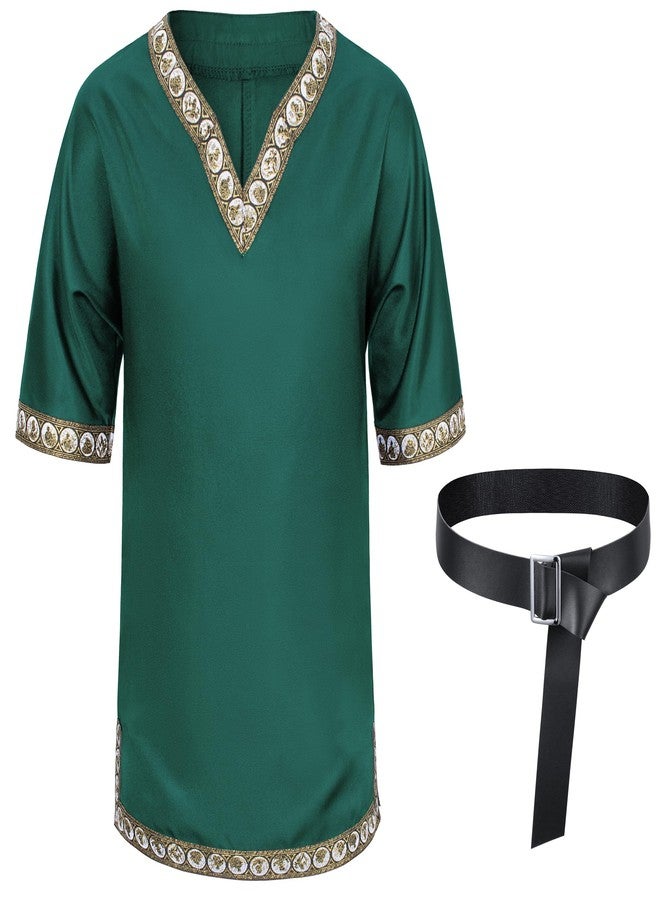 TOGROP Kids Medieval Costume Boys Viking Tunic Knight Warrior Renaissance Shirts with Belt 8-10 Years Green - Image 4
