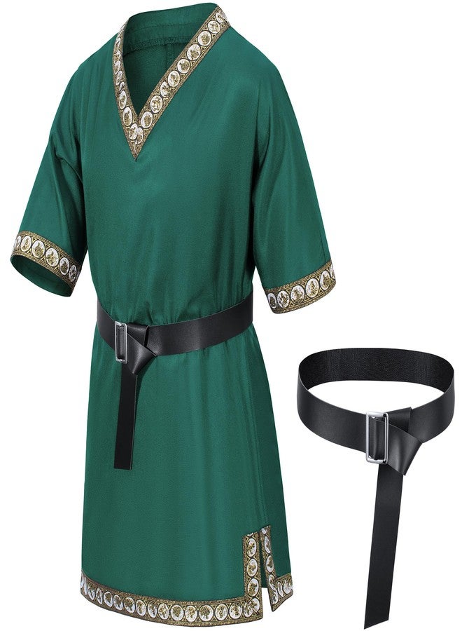 TOGROP Kids Medieval Costume Boys Viking Tunic Knight Warrior Renaissance Shirts with Belt 8-10 Years Green - Image 3