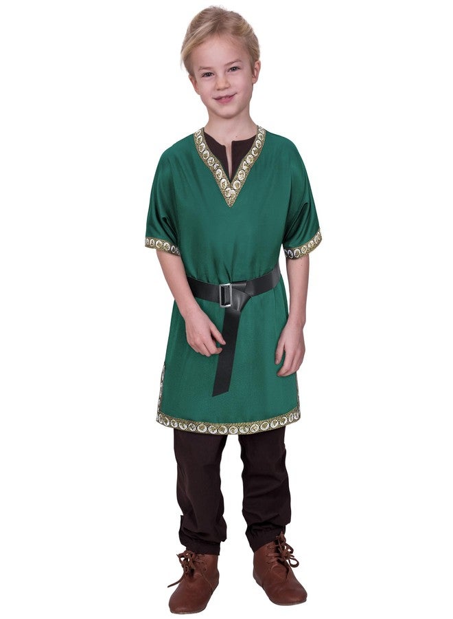 TOGROP Kids Medieval Costume Boys Viking Tunic Knight Warrior Renaissance Shirts with Belt 8-10 Years Green - Image 2