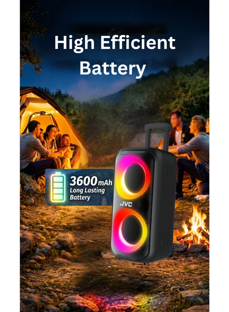 JVC Portable Bluetooth Trolley Party Speaker | 1200W PMPO | 3600mAh Battery | Multicolour LED Lights | AUX/FM/USB/Micro SD | Remote Control & Wired Mic | Type‑C Fast Charging -XS-N3216PB XS-N3216PB black - Image 5