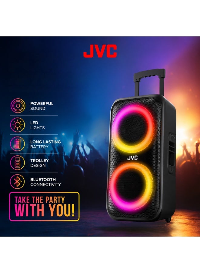 JVC Portable Bluetooth Trolley Party Speaker | 1200W PMPO | 3600mAh Battery | Multicolour LED Lights | AUX/FM/USB/Micro SD | Remote Control & Wired Mic | Type‑C Fast Charging -XS-N3216PB XS-N3216PB black - Image 1