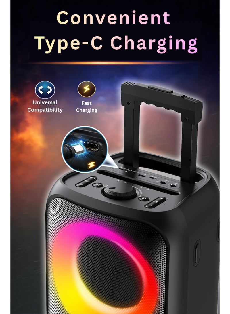 JVC Portable Bluetooth Trolley Party Speaker | 1200W PMPO | 3600mAh Battery | Multicolour LED Lights | AUX/FM/USB/Micro SD | Remote Control & Wired Mic | Type‑C Fast Charging -XS-N3216PB XS-N3216PB black - Image 4