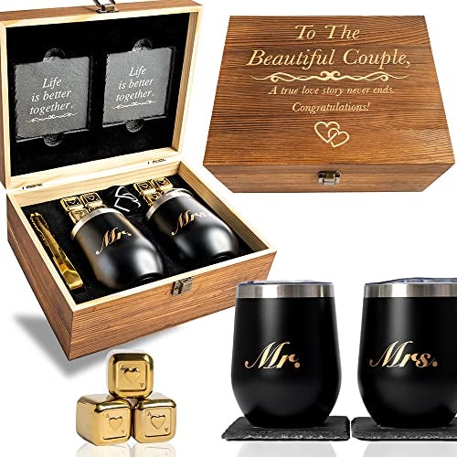 Unique Gifts for Couples  Engagement Wine Tumbler Gift Set  To The Beautiful Couple Bridal Shower Gifts for Her  Wedding Gifts for Couple  Mr and Mrs Tumbler Set