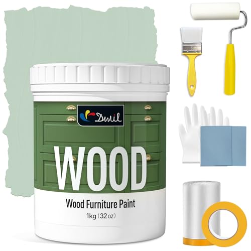 DWIL Matte Finish Furniture Paint - 32 Oz Wood Paint for Cabinets, Doors, Tables, and Dressers Refinishing - Water-Based, Non-Toxic & Odorless, Easy to Apply(Organza Green)-With Tools - Image 1