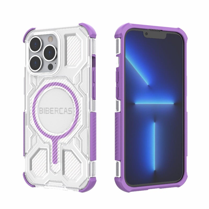 BIBERCAS For Iphone 13 Pro Transparent Color Series Magsafe Air Bag Shockproof Phone Case(Purple) - Image 1