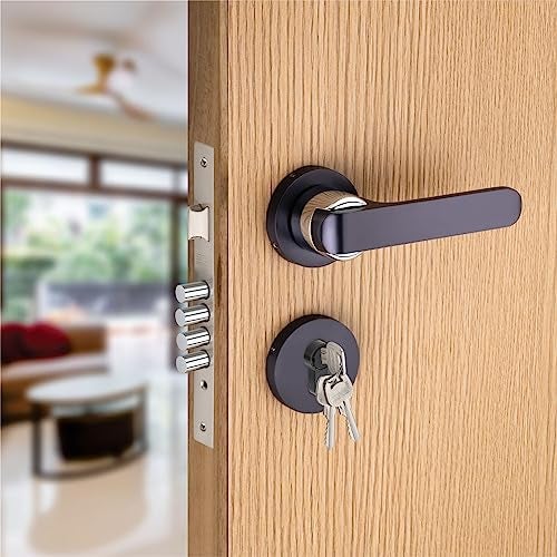 Sardar Nester Black Finish Door Lock for Main Door/Mortise Door Lock Set/3 Brass Keys/Bedroom Door Lock/Handle Lock for Home/Office/Hotel (for Main Door (with Keys)) - Image 1