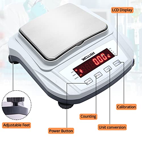 WELLiSH Lab Scale 2000g/0.01g High Precision Digital Scale Analytical Balance Electronic Scale for Kitchen Lab Weighing - Image 3