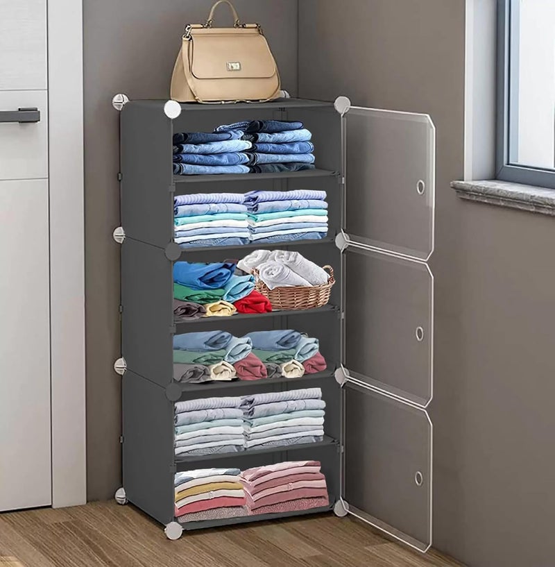 AYSIS Plastic Rack For StorageFoldable Wardrobe For ClothesCollapsible WardrobeKitchen CupboardStorage WardrobeCupboard For Clothes PlasticGrey6Shelf3Door44 Centimeters32 Cm158 Cm - Image 1