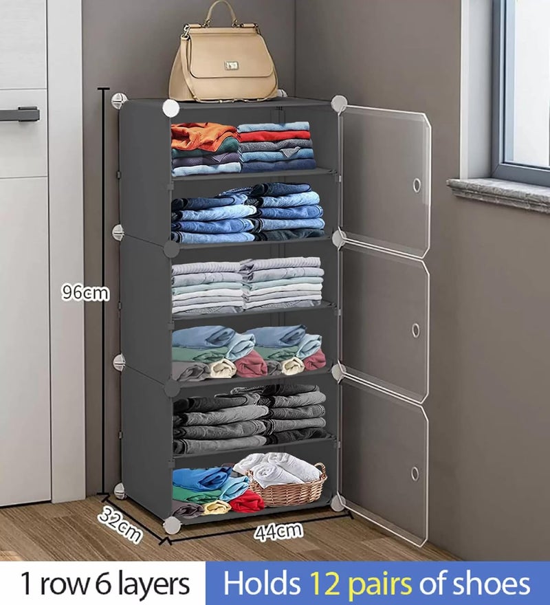 AYSIS Plastic Rack For StorageFoldable Wardrobe For ClothesCollapsible WardrobeKitchen CupboardStorage WardrobeCupboard For Clothes PlasticGrey6Shelf3Door44 Centimeters32 Cm158 Cm - Image 2