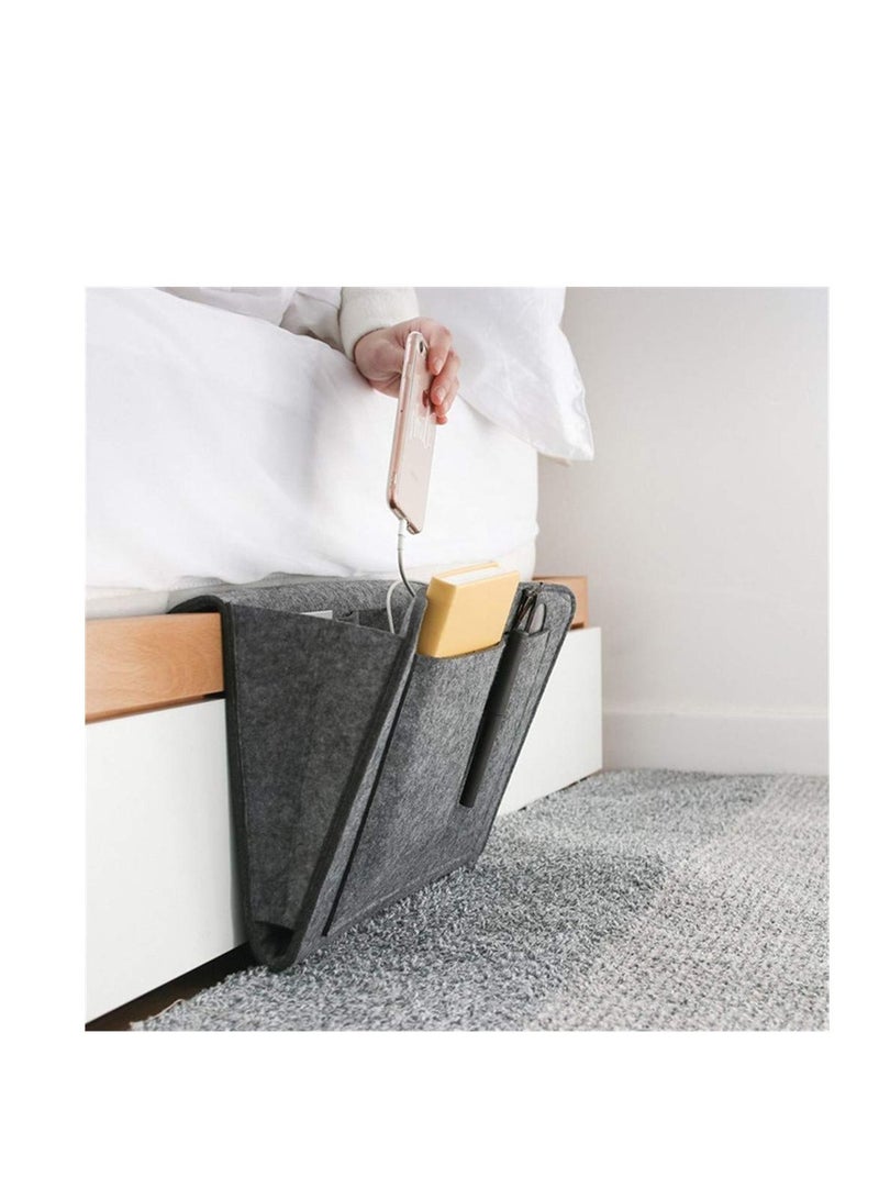 Y&D Bedside Caddy, Sofa Felt, Double-Layer Pocket, Storage Box, Table Cabinet Hanging for Magazine, Mattress Cover, Tablet, Black - Image 1