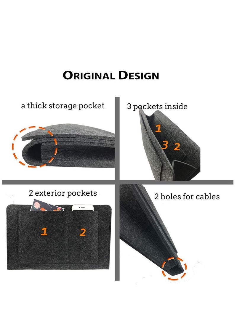 Y&D Bedside Caddy, Sofa Felt, Double-Layer Pocket, Storage Box, Table Cabinet Hanging for Magazine, Mattress Cover, Tablet, Black - Image 3