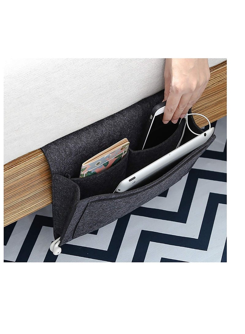 Y&D Bedside Caddy, Sofa Felt, Double-Layer Pocket, Storage Box, Table Cabinet Hanging for Magazine, Mattress Cover, Tablet, Black - Image 2
