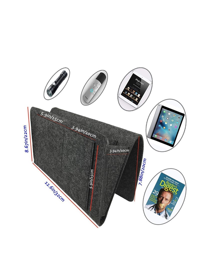 Y&D Bedside Caddy, Sofa Felt, Double-Layer Pocket, Storage Box, Table Cabinet Hanging for Magazine, Mattress Cover, Tablet, Black - Image 4