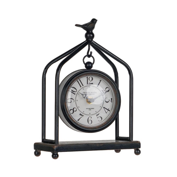 75 X 10 MANTEL CLOCK IRON TOWER FRAME CREATIVE BIRD ORNAMENT TABLETOP CLOCK SILENT CLOCK WITH HOLLOW CARVED BACK COVER FOR HOME DECOR BLACK