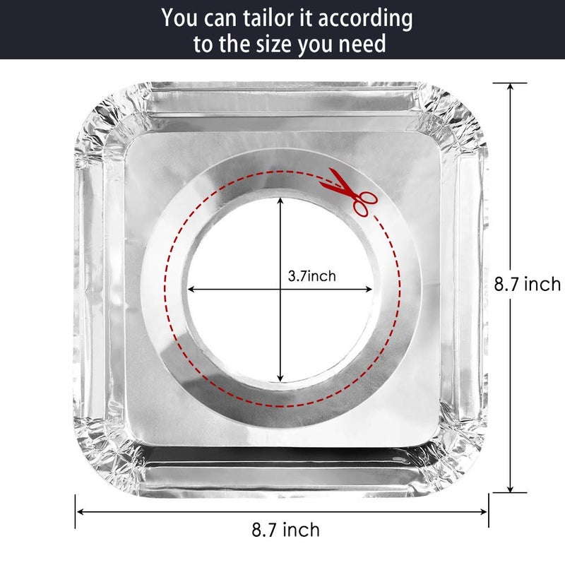 كوسايد 50 حزمة من بطانات موقد الغاز من Cocide، أغطية موقد مربعة من رقائق الألومنيوم، واقيات النطاق، بطانات مريلة، مرايل غاز للاستعمال مرة واحدة، بطانة علوية من الغاز، مقالي تنقيط من رقائق الألومنيوم، سهلة التنظيف - (مربع 8.5 بوصة) - Image 2
