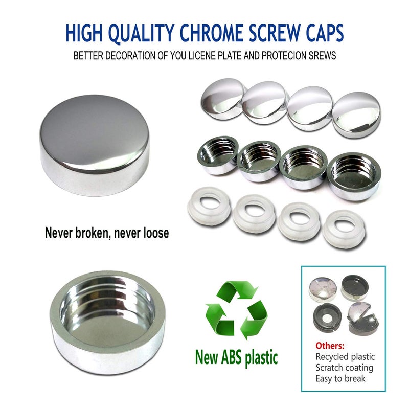 ZXFOOG Anti Theft License Plate Screws- Stainless Steel Bolts Fasteners Kits for Car Tag Frame Holder, Tamper Resistant Mounting Hardware,1/4"(M6) Security Screw Set,Rust Proof,Chrome Screw Caps - Image 4