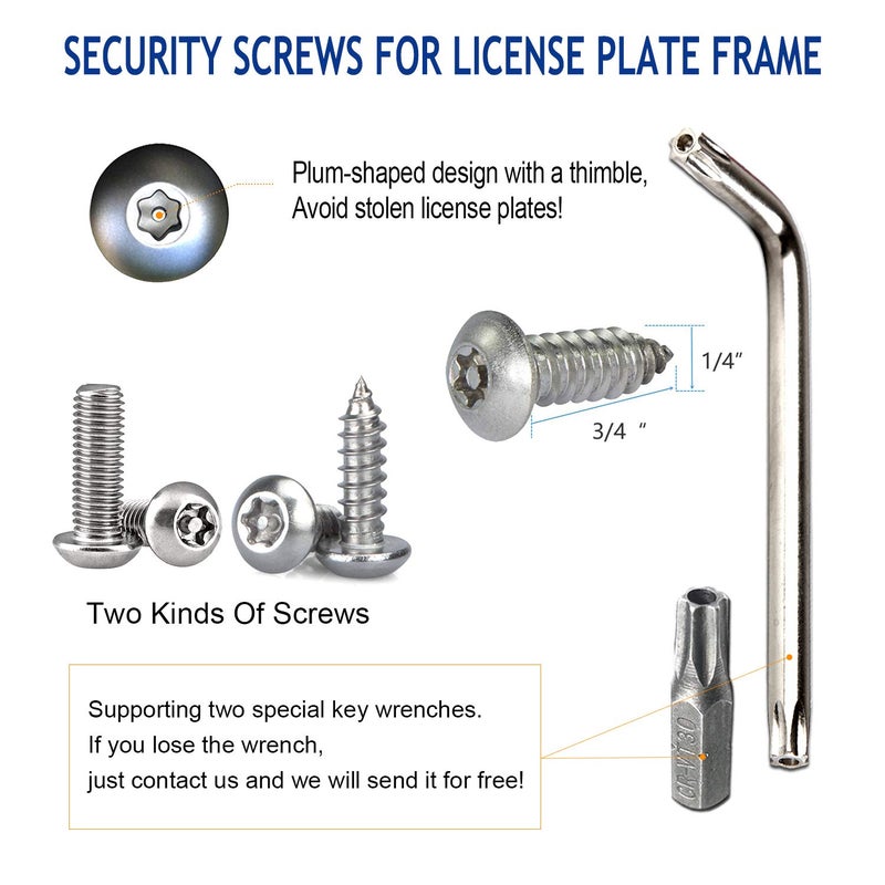ZXFOOG Anti Theft License Plate Screws- Stainless Steel Bolts Fasteners Kits for Car Tag Frame Holder, Tamper Resistant Mounting Hardware,1/4"(M6) Security Screw Set,Rust Proof,Chrome Screw Caps - Image 3