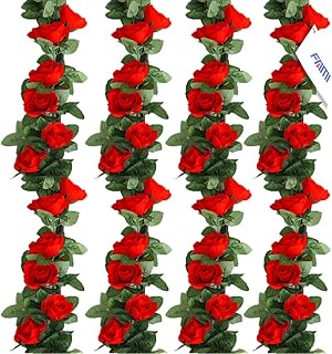 FAMI 4PCS(28.8 FT,16 Flowers) Artificial Rose Vine Garland Silk Flower Hanging Baskets Plants for Indoor Outdoor Home - Image 1