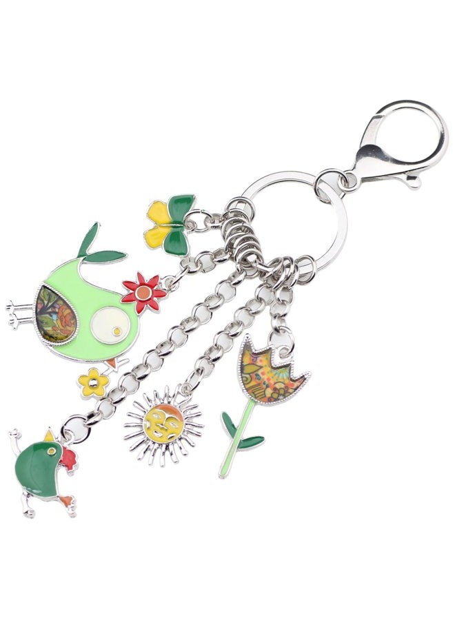 BONSNY Enamel Zinc Alloy Birds Flower Butterfly Key Chains Keyrings For Women Handbag Car Key, Green - Image 3
