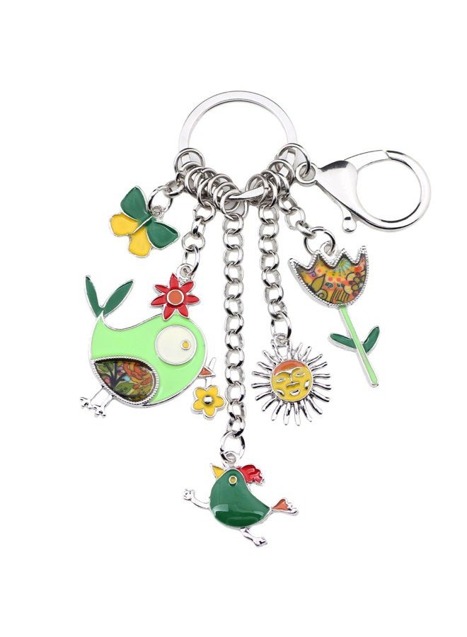 BONSNY Enamel Zinc Alloy Birds Flower Butterfly Key Chains Keyrings For Women Handbag Car Key, Green - Image 1