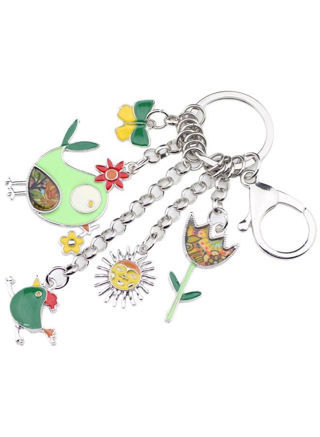 BONSNY Enamel Zinc Alloy Birds Flower Butterfly Key Chains Keyrings For Women Handbag Car Key, Green - Image 2