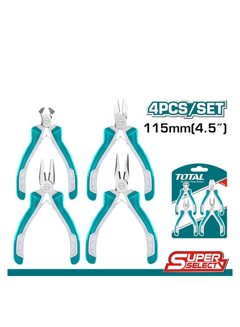 TOTAL 4 Pcs Mini Pliers Set 115mm 4.5 Set Of Cutting Diagonal Long Combination Pliers - Image 1