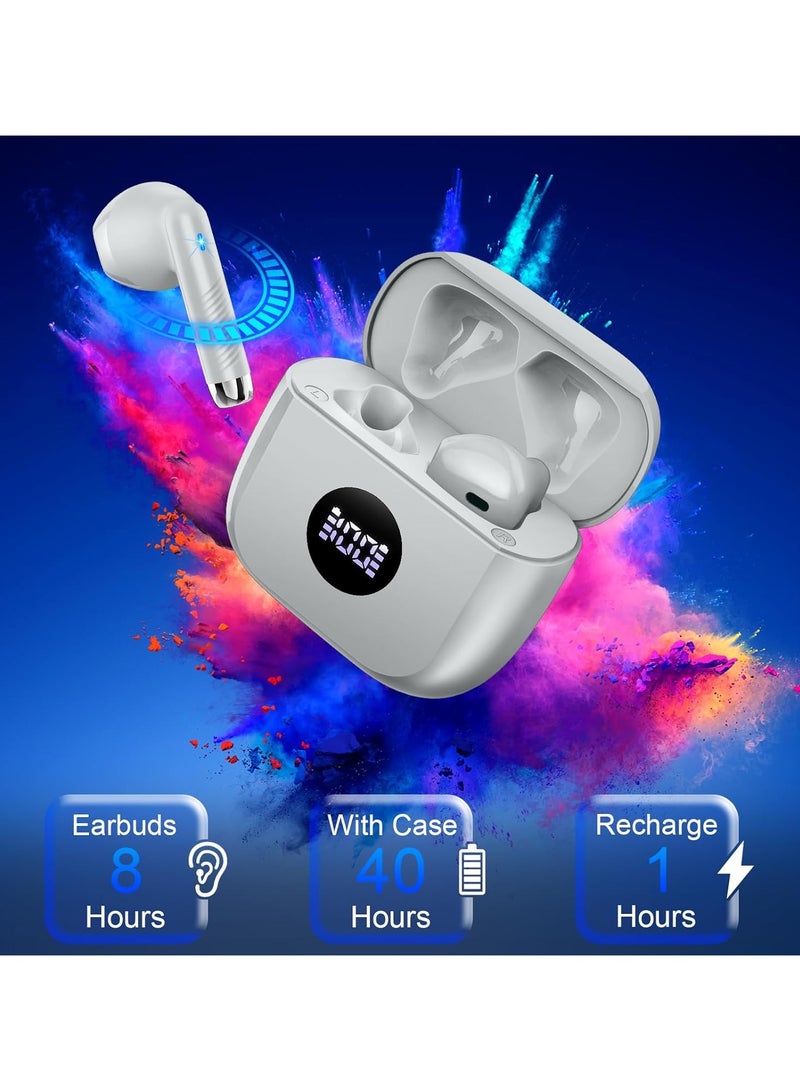 lekikpo Wireless Earbuds, Bluetooth 5.4 Ear Buds LED Power Display Headphones Bass Stereo, Bluetooth Earbuds in-Ear Noise Cancelling Mic, 40H Playback Mini Case IP7 Waterproof Sports Earphones for Android iOS-Grey  - Image 4