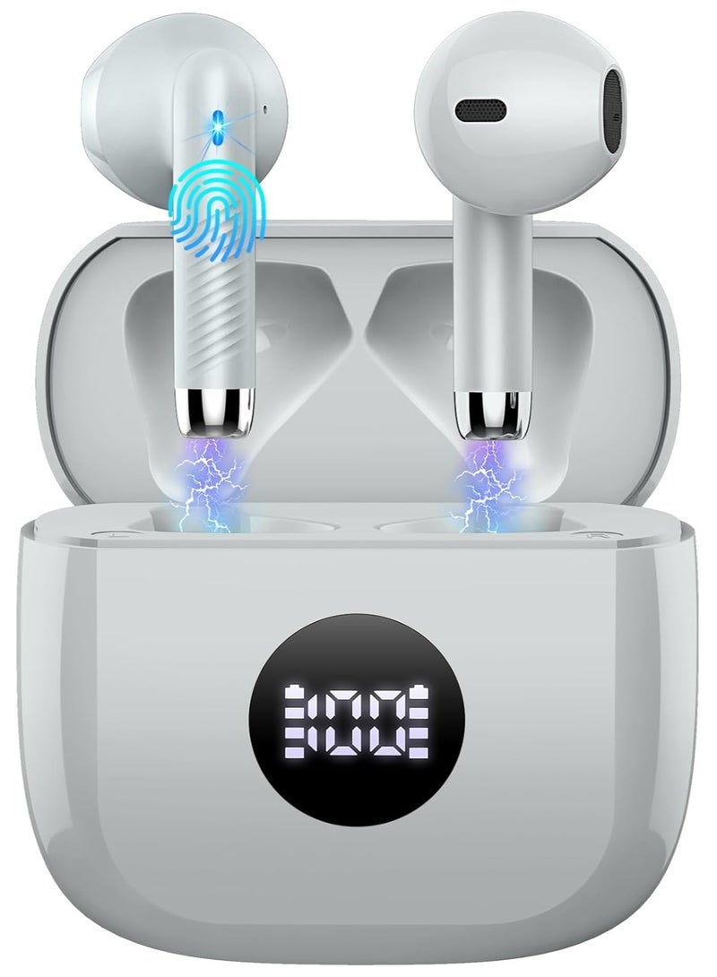 lekikpo Wireless Earbuds, Bluetooth 5.4 Ear Buds LED Power Display Headphones Bass Stereo, Bluetooth Earbuds in-Ear Noise Cancelling Mic, 40H Playback Mini Case IP7 Waterproof Sports Earphones for Android iOS-Grey  - Image 1