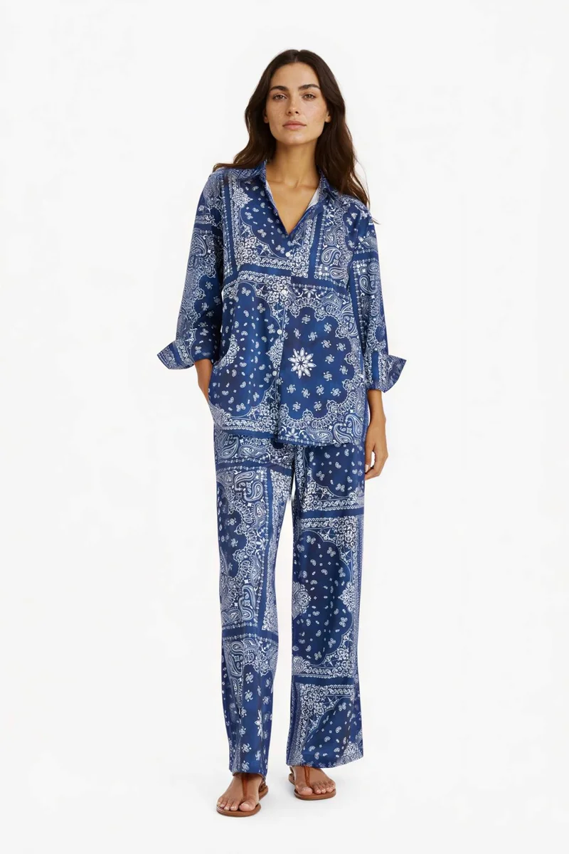 ديفاكتو Fall in Love Regular Fit Paisley Patterned Beach Trousers