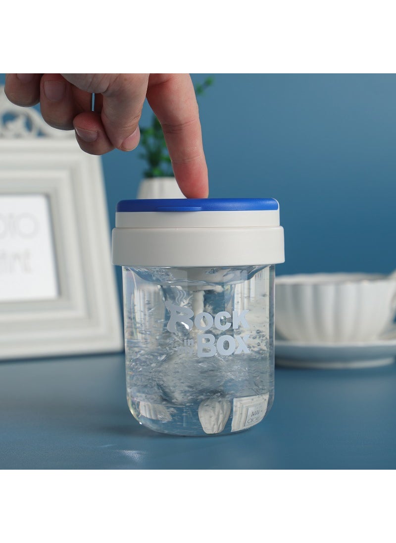 Automatic Mixing Cup for Coffee Protein Milk white dark blue handle