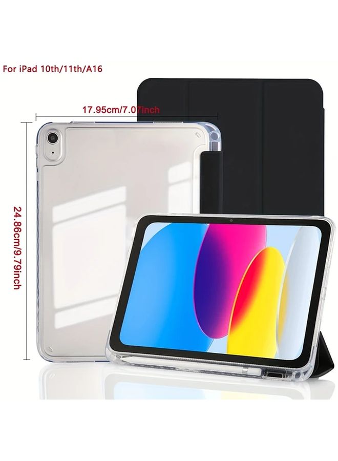Purple iPad 10th 11th Gen A16 Case Foldable Cover with Pen Slot Stand Transparent Anti Scratch - Image 2